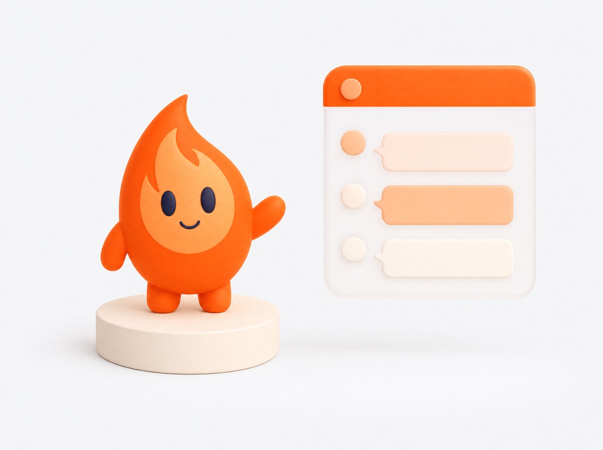 The Fire Away mascot beside a chat window